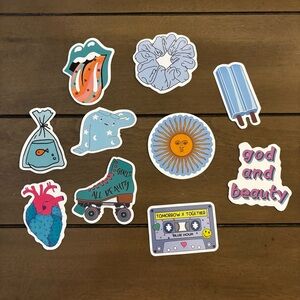 Colorful Sticker Set in Blue Tones - Pack of 10